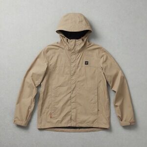 Dutch Bros Coffee Men Jacket XS Beige Rain Coat Logo Full Zip Hooded Windbreaker